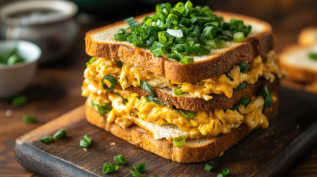 A side view of honey toast stacked high with layers of toppings, highlighting the texture of the bread and the richness of the ingredients, captured in soft lightingの素材