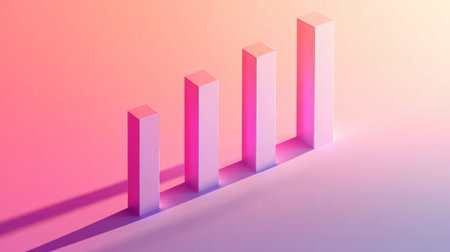 A clean and minimalist D bar chart with tall, evenly spaced bars, cast shadows on a subtle gradient background, emphasizing clarity and precision in financial data.の素材