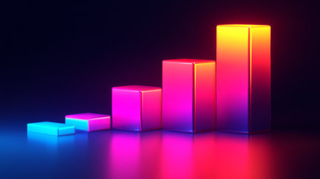 A high-contrast D bar chart illustrating revenue growth, with sharp edges and a glossy finish, drawing attention to the financial performance over time.の素材