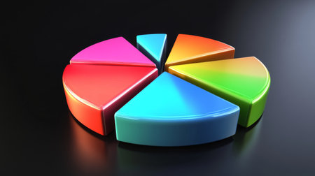 A professional D pie chart illustrating sales distribution, featuring detailed textures on each slice and subtle lighting that adds depth to the overall design.の素材