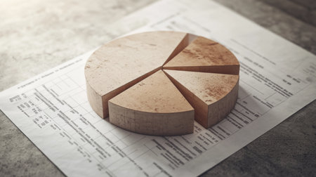 A professional D pie chart illustrating sales distribution, featuring detailed textures on each slice and subtle lighting that adds depth to the overall design.の素材
