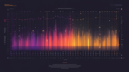 A vibrant financial graph displaying sales data by region, with distinct color-coded sections and clear labeling, set against a subtle background.の素材