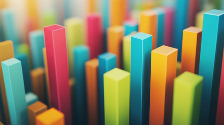 A visually striking D bar graph displaying comparative data, with layered bars in different colors, creating a sense of depth and complexity in financial analysis.の素材