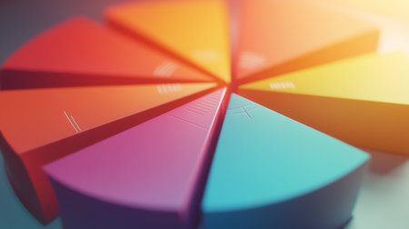 An artistic representation of vibrant pie chart segments, showcasing bright colors and modern design. Ideal for visualizing data and concepts in business contexts.の素材