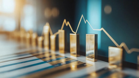 Captivating financial data visualization featuring bar charts and a dynamic growth graph. Ideal for business, finance, and analytics projects.の素材
