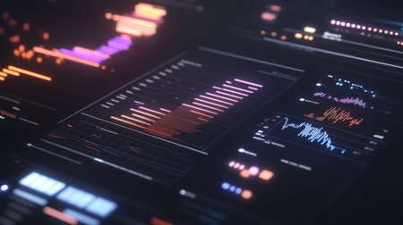 A professional D bar chart with a clean layout, showcasing different financial metrics in distinct colors, complemented by light effects to enhance its visual appeal.の素材
