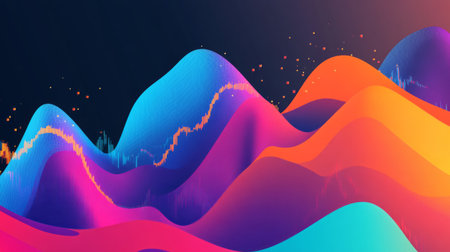 Vibrant abstract illustration featuring colorful waves representing data visualization. Ideal for technology, creative projects, or modern presentations.の素材
