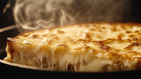 A close-up of a hot, grilled sandwich in a frying pan, with cheese melting and crispy edges, evoking a sense of comfort and deliciousnessの素材
