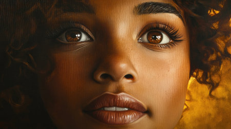 A striking portrait highlighting the expressive eyes of a woman, framed by long eyelashes, with a soft focus on the background to emphasize her gazeの素材