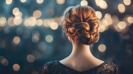 A stunning updo hairstyle with intricate twists and curls, elegantly styled for a formal event, capturing the sophistication and artistry of hair designの素材