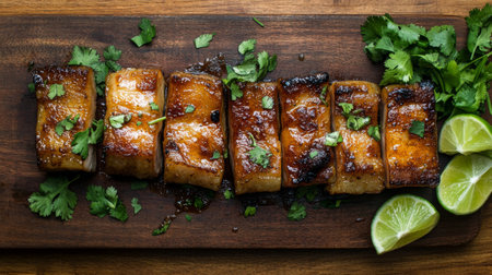 A beautifully arranged plate of grilled fish garnished with fresh herbs and lime slices. This vibrant dish highlights culinary creativity and flavor. Perfect for food lovers!の素材