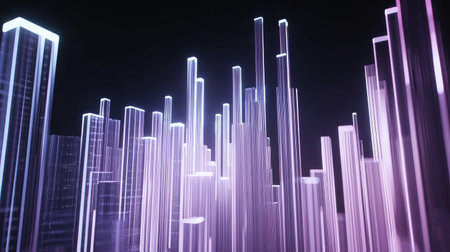 A creative composition of animated financial bar charts rising dynamically against a sleek digital background, symbolizing economic growth and investment opportunities in a visually striking way.の素材