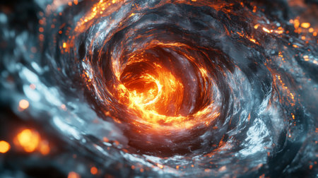 Stunning swirling vortex featuring vibrant orange and blue elements, creating a dynamic and mesmerizing visual effect. Ideal for cosmic or abstract themes.の素材