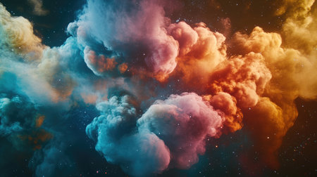 A swirl of vibrant, colorful smoke billowing in the air against a dark background, creating an abstract and mesmerizing visual effect.の素材