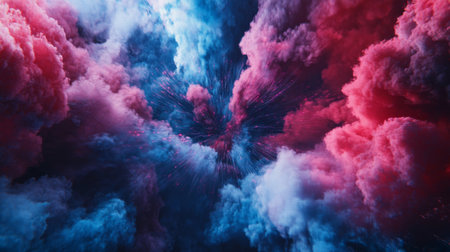 Experience a stunning abstract portrayal of clouds bursting in vibrant blue and pink hues. This dynamic image captures a sense of motion and energy, perfect for creative projects.の素材