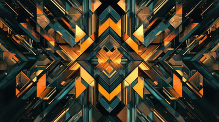 An intricate geometric abstract pattern with sharp angles and lines in contrasting colors, adding depth and a contemporary touch to any digital project.の素材