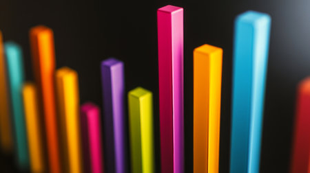 This image features a vibrant arrangement of colorful vertical bars against a black background, creating a modern and dynamic visual suitable for various creative projects.の素材