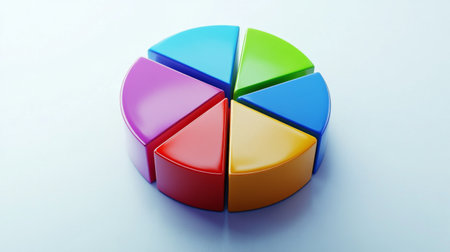 A vibrant pie chart with colorful segments displaying data visualization. Ideal for business presentations, educational materials, and creative projects.の素材