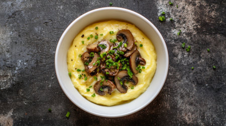 A creamy polenta base topped with sautの素材