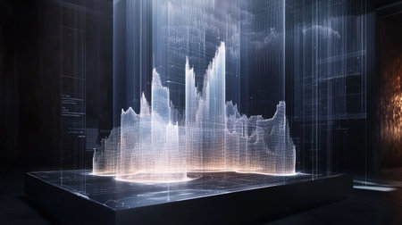 A panoramic view of a D histogram displayed on a screen, with interactive elements that allow users to manipulate the data and gain insights.の素材