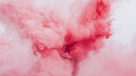 A striking explosion of pink smoke creates a dramatic visual effect against a white background. This image captures the beauty and energy of color in motion.の素材
