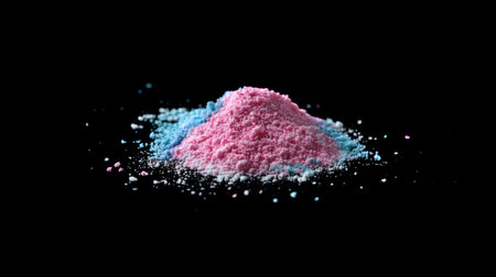 Vibrant and colorful piles of pink and blue powder set against a black background, showcasing fine textures and vivid hues, perfect for creative projects.の素材