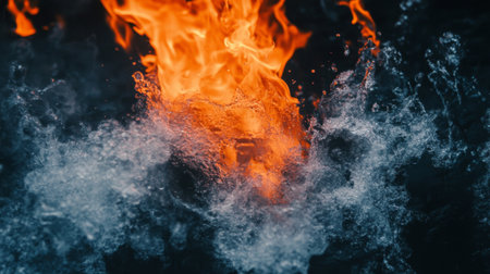 A powerful visual of vibrant flames emerging from tumultuous water, showcasing the intense interplay between fire and liquid elements, creating a dramatic effect.の素材