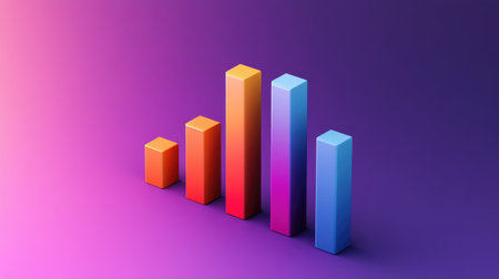 A D bar chart with a gradient color scheme and shadow effects, creating a visually striking representation of data for presentations or reports.の素材