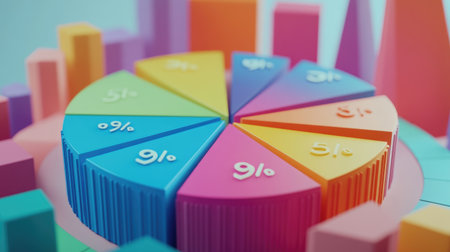 A close-up of a D pie chart with detailed segment labels and percentage values, set against a simple background to highlight the key data points.の素材