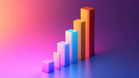 A D bar chart with a gradient color scheme and shadow effects, creating a visually striking representation of data for presentations or reports.の素材