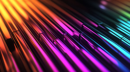 This vibrant abstract image features colorful metallic stripes with stunning reflections, creating a dynamic and captivating visual experience perfect for modern design projects.の素材