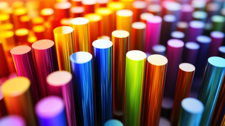 This visually striking image features vibrant colorful cylinders arranged beautifully, creating an abstract design that captivates with texture and light.の素材