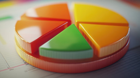 A close-up view of a D pie chart on a computer screen, with interactive segments and detailed data labels showcasing precise information distribution.の素材