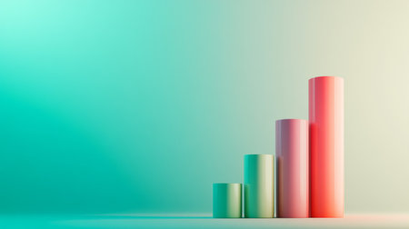 Colorful abstract growth bar graph represents data trends. Soft gradient background enhances a modern and minimalistic aesthetic suitable for various applications.の素材