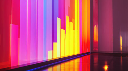 A dynamic D bar graph displayed on a digital screen, showcasing vibrant colors and varying heights, illustrating impressive business growth trends in a corporate environment.の素材