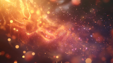 Experience the beauty of shimmering particles in a cosmic background. This abstract design features glowing lights and soft textures, ideal for creative projects.の素材