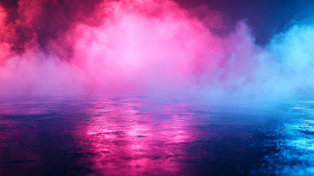 A stunning display of colorful smoke creating a reflective surface on water at night, capturing a serene and vibrant atmosphere perfect for artistic design.の素材