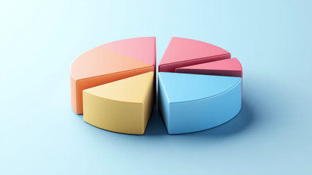 This vibrant 3D pie chart illustrates data analysis concepts with colorful segments, ideal for business presentations, reports, and educational materials.の素材