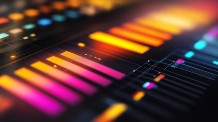 A vibrant abstract background featuring colorful bars and lines, showcasing modern design elements with a blend of bright hues, perfect for technology and creative projects.の素材