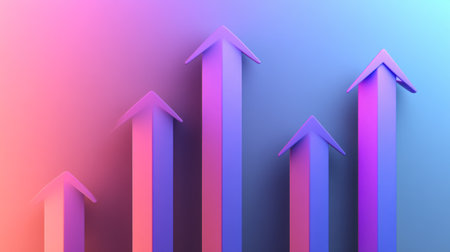 This vibrant image features colorful arrows pointing upward, symbolizing growth and progress. Ideal for business, finance, or motivational themes.の素材