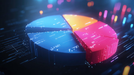 A dynamic shot of a D pie chart with animated segments, showing real-time changes in data distribution and interactive features for data exploration.の素材