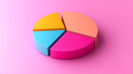 This vibrant 3D pie chart features colorful segments on a pink background, perfect for data presentation, marketing materials, and creative projects.の素材