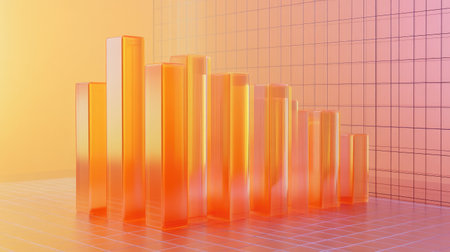 A side view of a D bar chart with translucent bars and a grid background, illustrating detailed data analysis and complex information in an engaging format.の素材