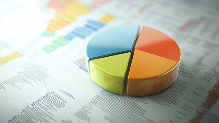 A conceptual shot of a D pie chart merging with a globe, symbolizing global market trends and statistics, set against a modern digital background to convey a sense of international business.の素材