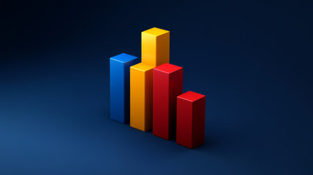 This vibrant and modern bar graph features colorful blocks representing data analysis. Ideal for presentations, reports, or digital marketing projects.の素材