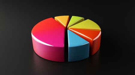 A vibrant pie chart showcasing segments in various colors, perfect for visualizing data analysis and business insights in modern presentations.の素材