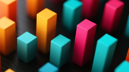 Abstract image featuring colorful geometric cubes in vibrant hues on a dark surface, creating a striking visual effect ideal for modern design and artistic projects.の素材