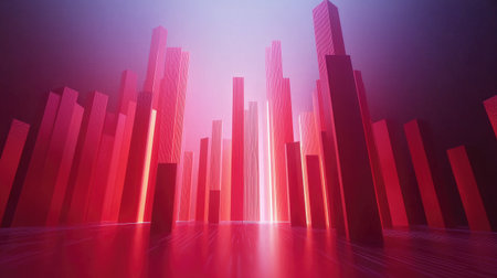 A creative composition of animated financial bar charts rising dynamically against a sleek digital background, symbolizing economic growth and investment opportunities in a visually striking way.の素材