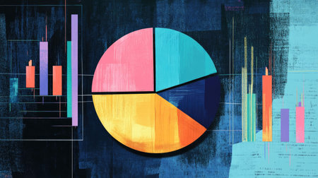 A visual display of a pie chart alongside a line graph, showing diversified portfolio allocations and risk analysis for a financial investment strategy meeting.の素材