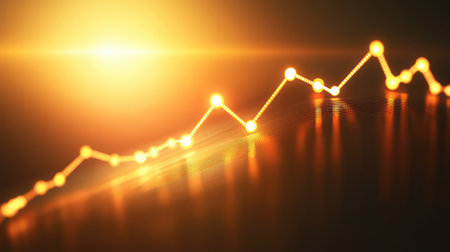 A dynamic D line graph with glowing lines climbing upward, representing business growth, set against a sleek, modern background.の素材
